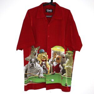 Dragonfly Clothing Mens Large Dogs Pool Camp Collar Button Up Shirt C1213